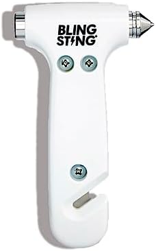 BLINGSTING Safety Hammer - Emergency Automotive Escape Tool with Window Breaker, Seat Belt Cutter & Adjustable Car Visor Strap - Tempered Glass Breaker - Steel Blade - White (1 Count)