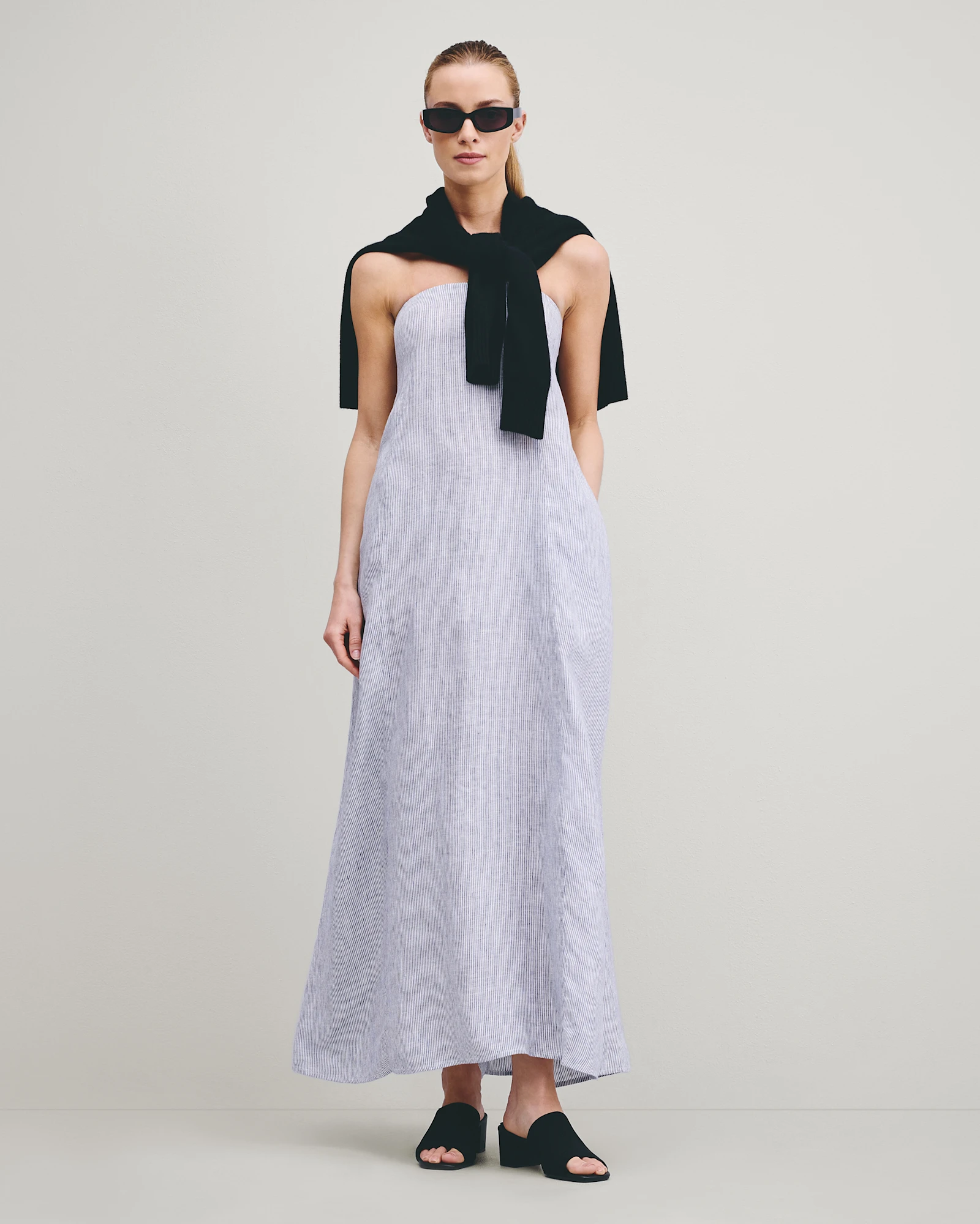 100% European Linen Strapless Maxi Dress