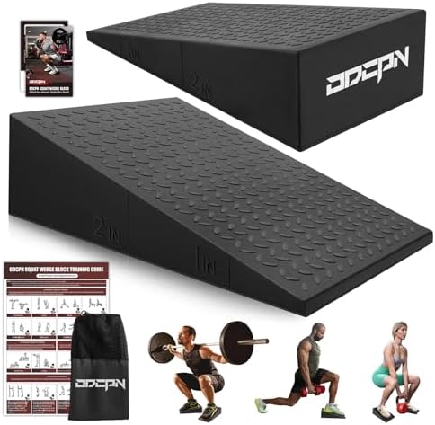 Squat Wedge Block, 1500 LBS Capacity, Non-Slip Heel Elevated Squat Wedge | Storage Bag & Training Poster, 2-Pack Slant Board for Gym Squats to Improve Ankle Mobility, Balance, Strength & Weightlifting