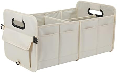 Car Trunk Organizer Car Storage Organizer Collapsible Multi Compartment Car Organizer Adjustable Straps for SUV(Beige)