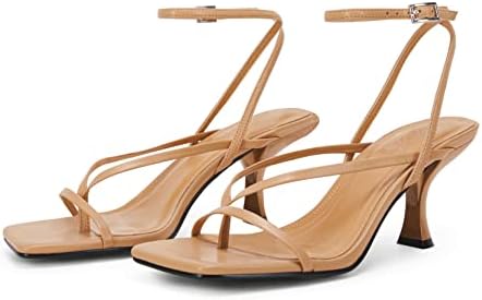 Women's Lace Up Heeled Sandals Square Flip Flop High Heels Strappy Party Shoes