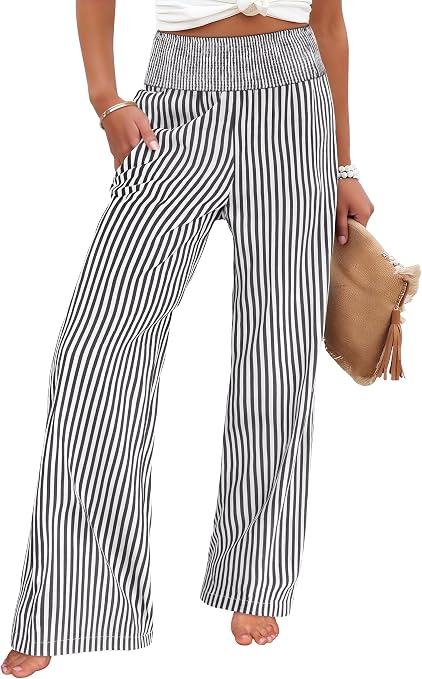 Womens Striped Gingham Palazzo Pants