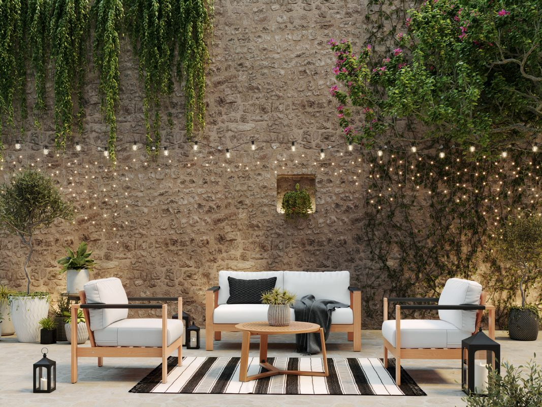 Braxton 4-Piece Wood Outdoor Conversation Set with Off-White Cushions