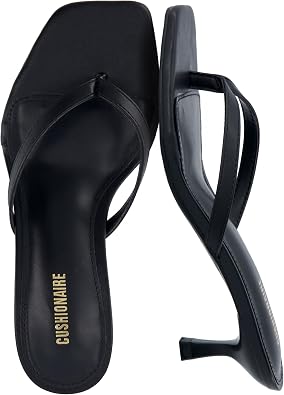 Miami Kitten Heels for Women, Thong Flip Flop Heeled Sandals with Memory Foam, Slip On Dressy Sandal