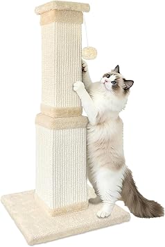 Cat Scratching Post for Large Cats, Cat Scratcher for Indoor Cats Adults, Sturdy Sisal Scratch Post to Protect Furniture, 32 Inch, Beige
