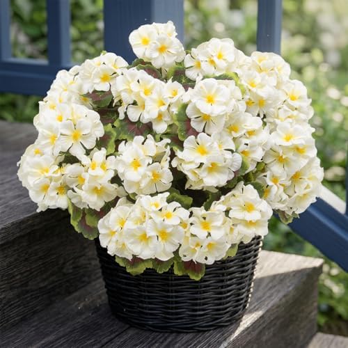 8 Pcs Artificial Geraniums for Outdoors Realistic Silk White Flowers UV Resistant Faux Geranium Flowers for Outdoor Front Door Porch Home Garden Office Decoration