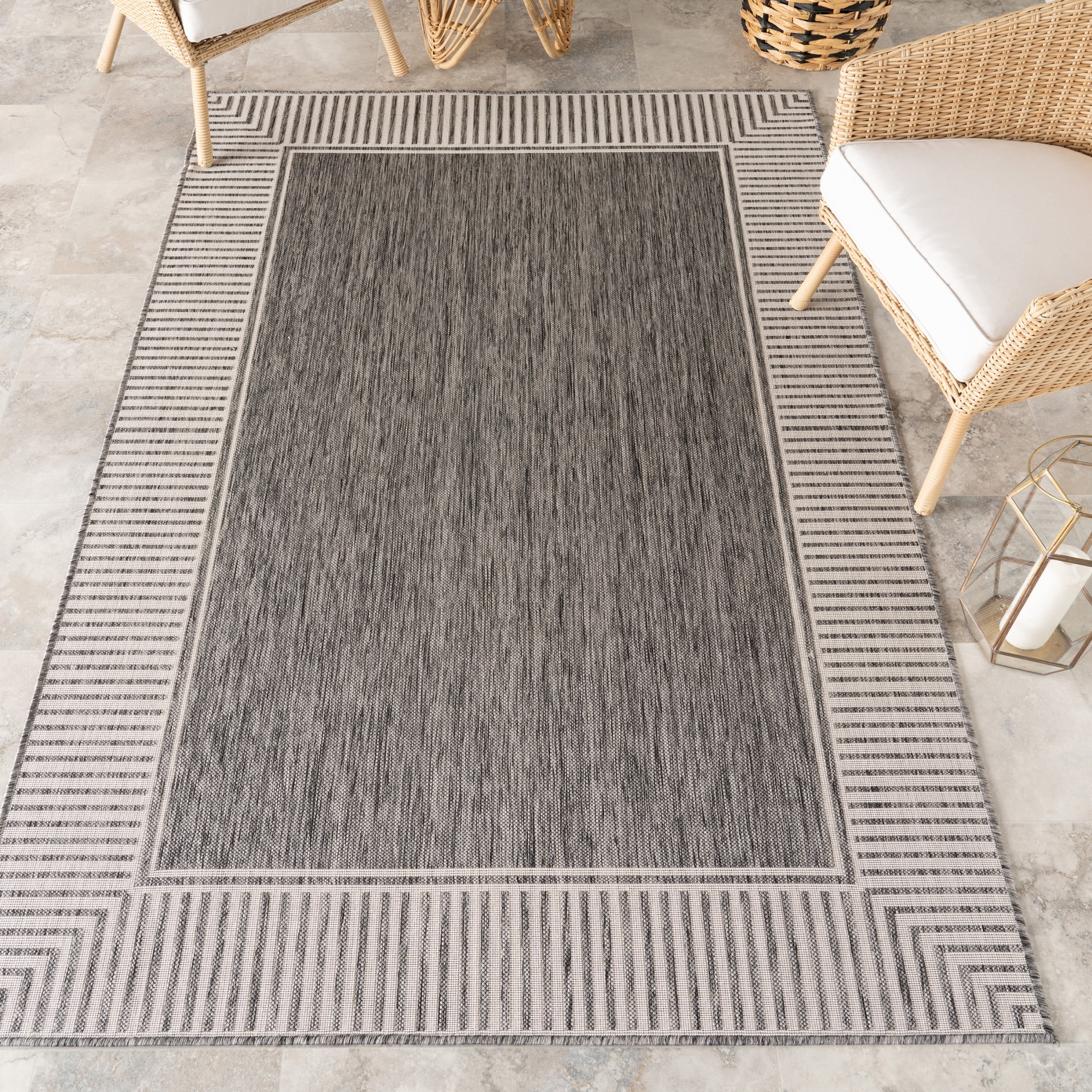 Asha Simple Striped Indoor/Outdoor Area Rug, 8' x 10', Asha Grey