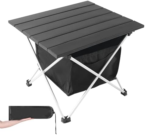 Ultralight Aluminum Camping&Beach Table with Storage Bag (Black-M) | Portable & Easy to Carry, With Carry Bag for Camping, Perfect for Outdoor, Picnic, BBQ, Cooking, Festival, Beach, Home