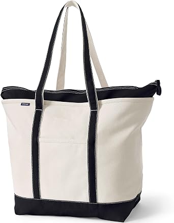 Zip Top Long Handle Canvas Tote Bag