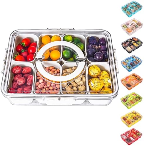 Dingerjar Divided Serving Tray with Lid and Handle - Snackle Box Charcuterie Container
