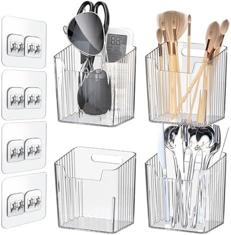 Clear Adhesive Wall Organizer Bins, Cabinet Door Storage, 4 Pack