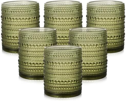 Vintage Glassware Drinking Glasses Set of 6,12 oz Hobnail Glass Cups